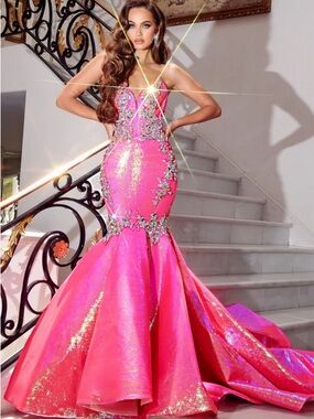 Portia and Scarlett PS23814 Hot Pink Long Mermaid Formal Sequin Dress